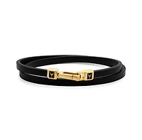 Vincero Men's The Hitch Black/Silver Double Wrap Leather Bracelet with Carabiner Clasp