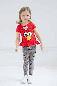 Sesame Street Toddler Girls Elmo Bird Cookie Monster T-Shirt and Leggings Outfit Set Toddler|Child