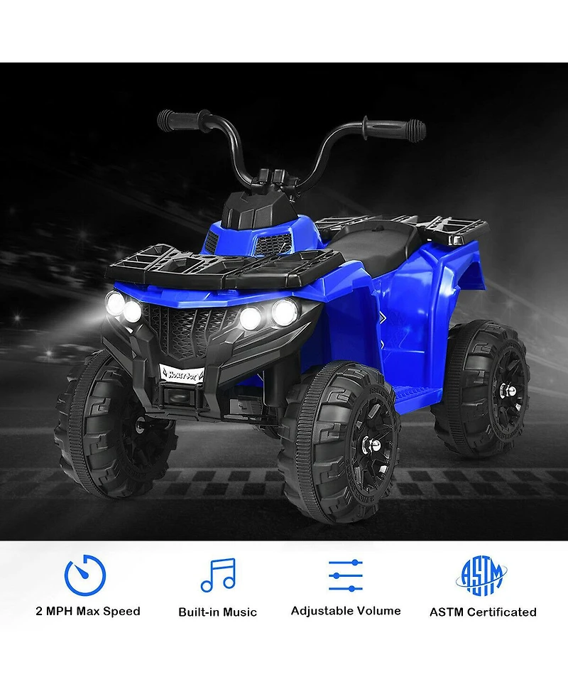 Gymax 6V Battery Powered Kids Ride On Atv 4-Wheeler Quad w/ MP3 & Led Headlight Blue