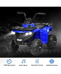 Gymax 6V Battery Powered Kids Ride On Atv 4-Wheeler Quad w/ MP3 & Led Headlight Blue