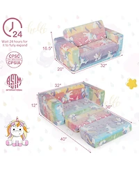 2-in-1 Flip Out Kids Sofa Chair with Detachable Flannel Fabric Cover and Glowing Patterns