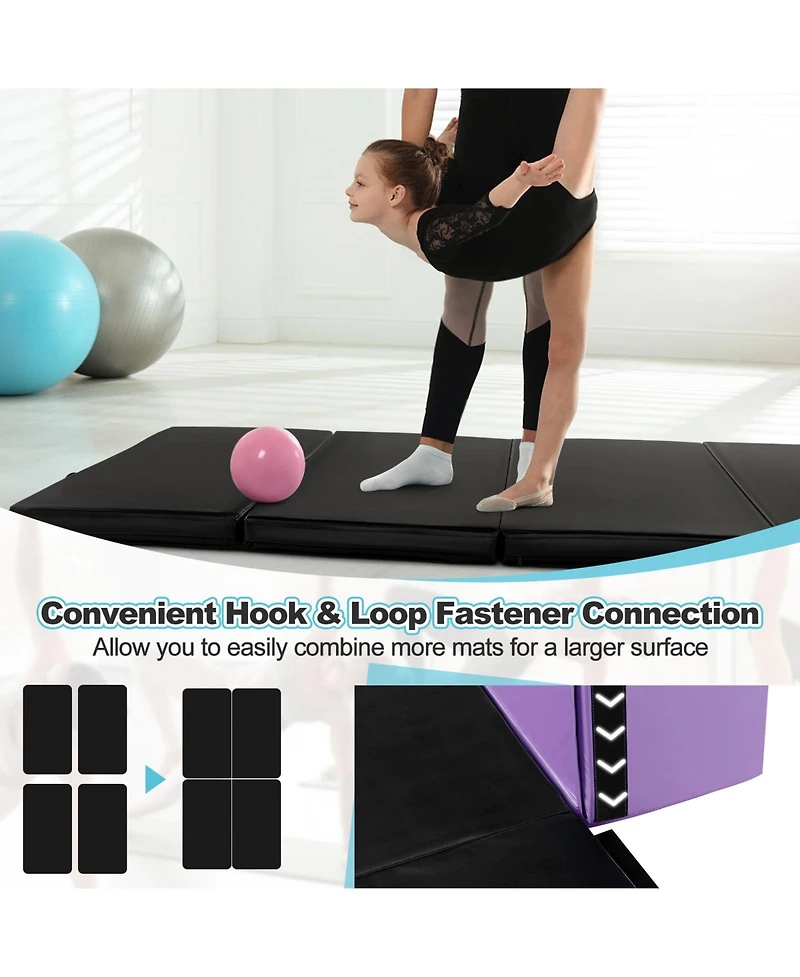Folding Gymnastics Mat with Carry Handles and Sweatproof Detachable Pu Leather Cover-Black