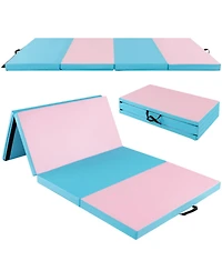Folding Gymnastics Mat with Carry Handles and Sweatproof Detachable Pu Leather Cover-Blue