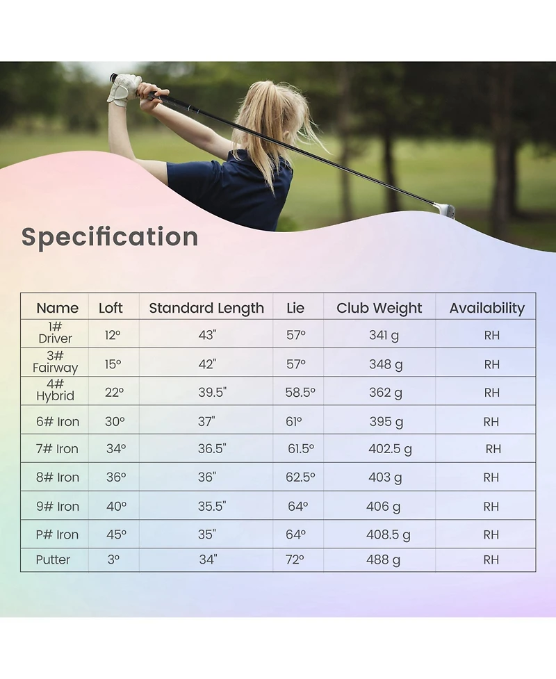 Vebreda Women's 9 Pieces Complete Golf Club Set-Pink