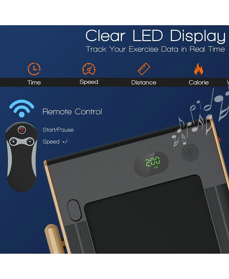 Vebreda 2-in-1 Folding Treadmill with Remote Control and Led Display-Golden