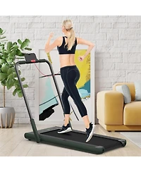 Vebreda 2-in-1 Folding Treadmill with Remote Control and Led Display-Green