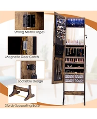 Costway Jewelry Cabinet Armoire Full Length Frameless Mirror Lockable with Lights