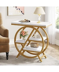 Tribesigns End Table for Living Room, 3-Tier Faux Marble Side Table with Storage, Wood Narrow Sofa Side Table with Geometric Metal Frame, Modern Night