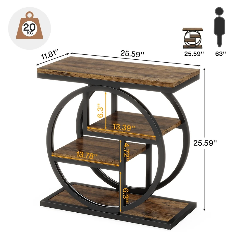 Tribesigns End Table Set of 2, 4-Tier Narrow Side Table with Storage Shelves, Wood Small Sofa Side Table with Geometric Metal Frame, Industrial Bedsid