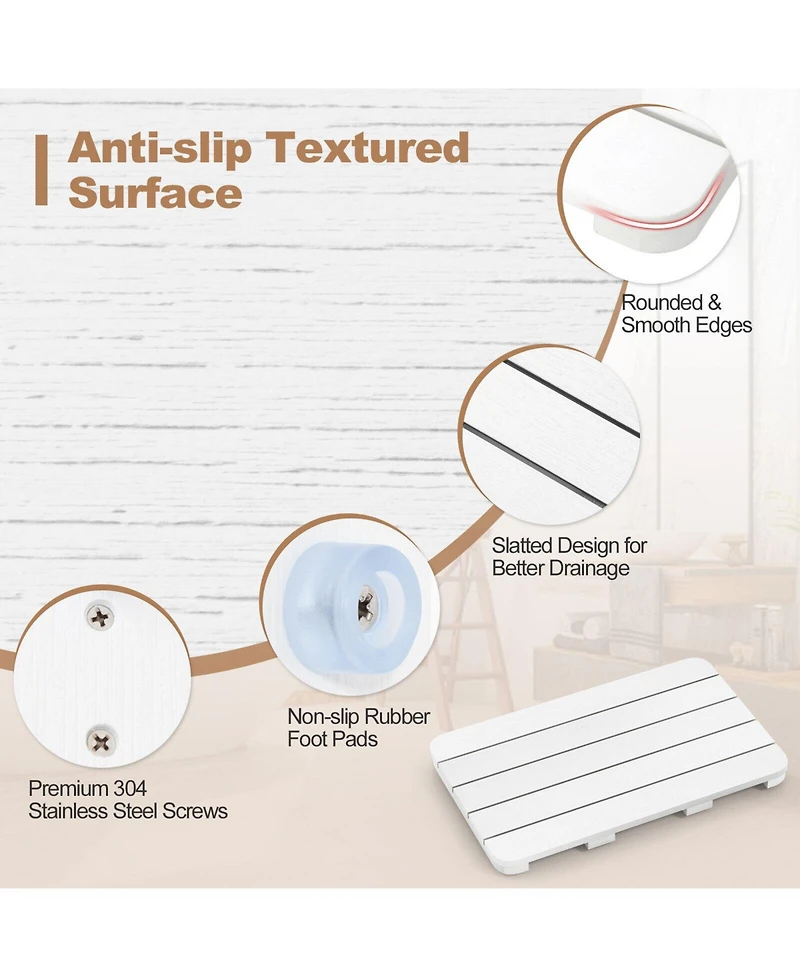 Skonyon Waterproof Hips Spa Shower Mat for Bathroom with Non Slip Foot Pads-White