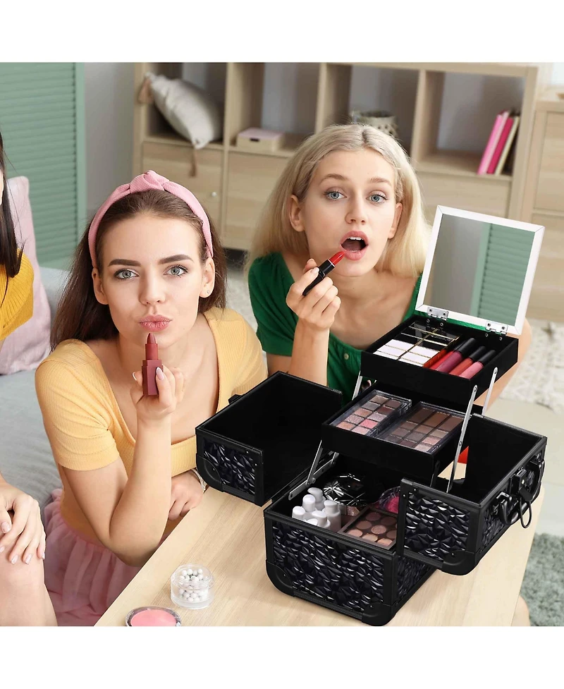 Byootique Makeup Train Case Cosmetic Organizer w/ Mirror Classic Black Artist