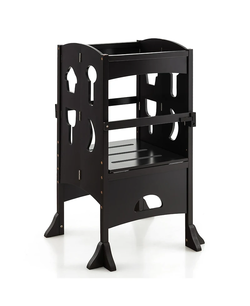 Costway Toddler Folding Kitchen Step Ladder Stool Wooden Safety Tower Helper