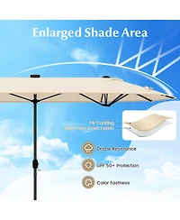 13FT Double-sided Patio Umbrella with Solar Lights Crank Handle Base