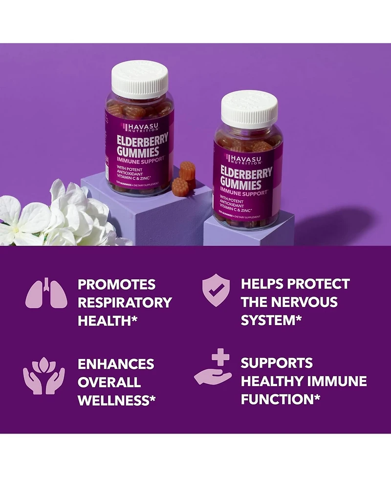 Elderberry Gummies for Adults, Immune System Supplement, Elderberry Flavor, Havasu Nutrition, 120ct