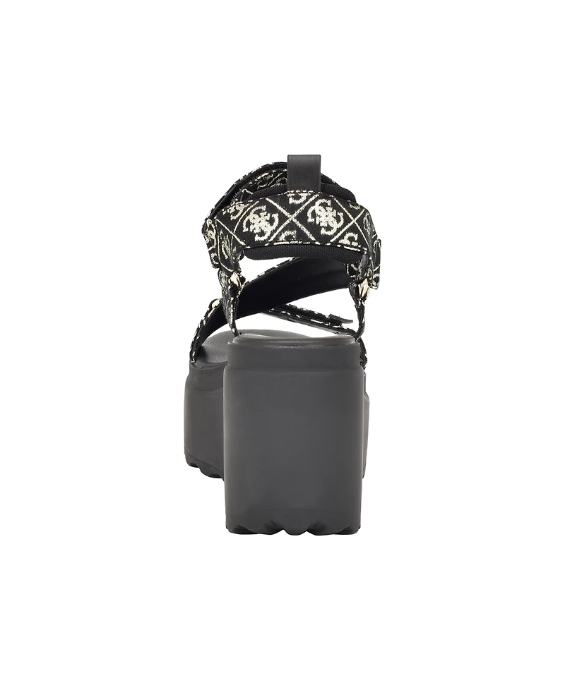 Guess Women's Ocilia Quattro Logo Sport Eva Wedge Strappy Sandals