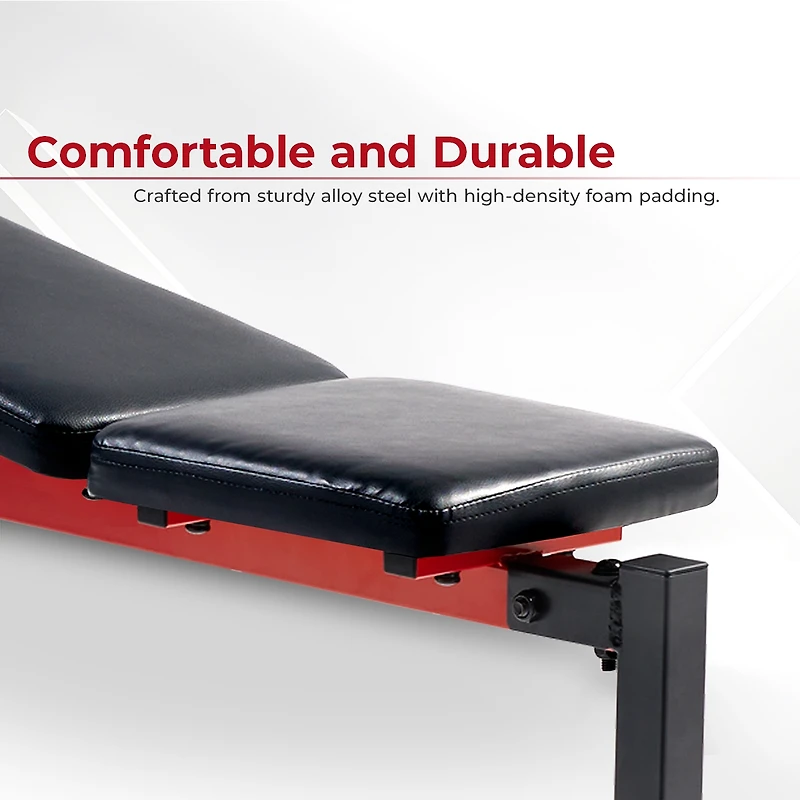 Sunny Health & Fitness Adjustable Standard Incline Weight Bench, Bench Press with Barbell Rack