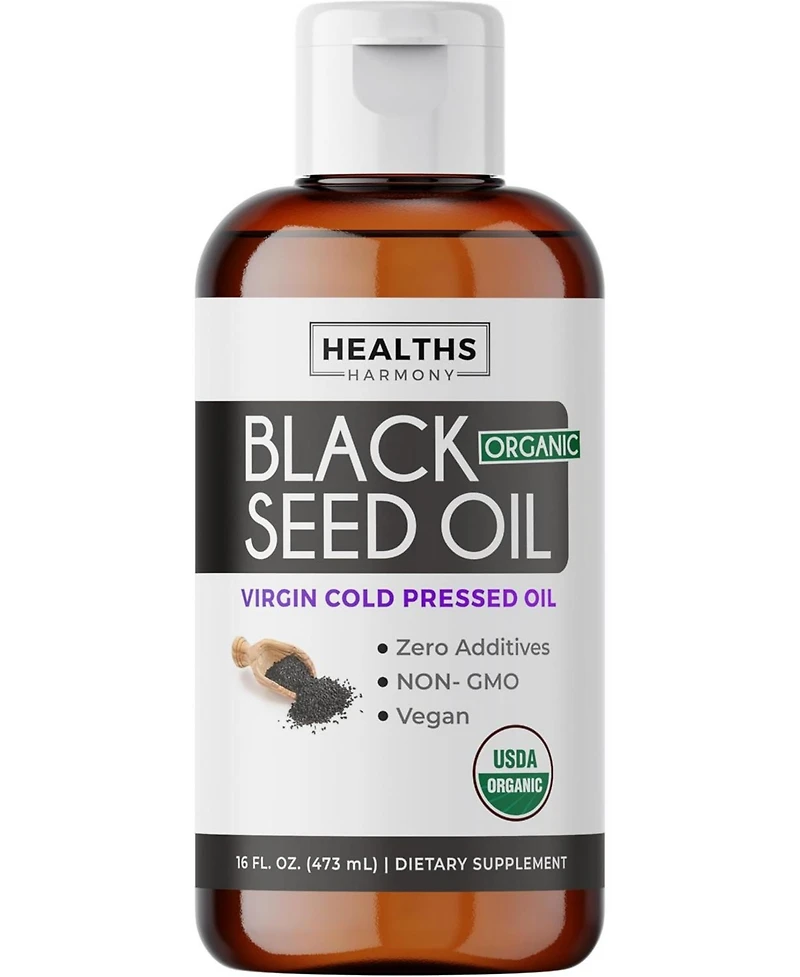 Organic Black Seed Oil Liquid, Organic Cold Pressed Black Cumin Seed, Health's Harmony, 16oz