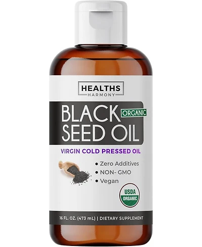 Organic Black Seed Oil Liquid, Organic Cold Pressed Black Cumin Seed, Health's Harmony, 16oz