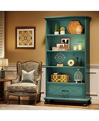 Tribesigns 6-Shelf Bookcase with Drawer, 71 Inch Tall Floor Standing Bookshelf with Solid Wood Legs, 6-Tier Large Open Display Storage Book Shelf for