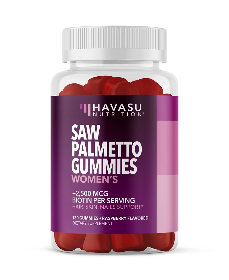 Saw Palmetto for Women + 2500 mcg Biotin Gummies, Dht Blocker & Biotin Gummies for Hair Skin & Nails, Postpartum Hair Growth, Havasu Nutrition
