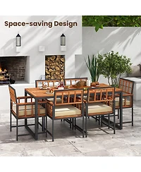Sugift 7 Pieces Patio Acacia Wood Dining Set with Soft Cushions and Umbrella Hole