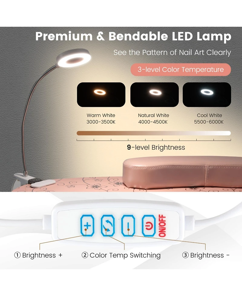 Sugift Manicure Nail Table with Bendable Usb-plug Led Table Lamp