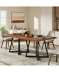 Tribesigns Square Dining Table for 4, 31.5" Industrial Dinner Table with Metal Base, Wood Kitchen Table for Dining Room, Small Space