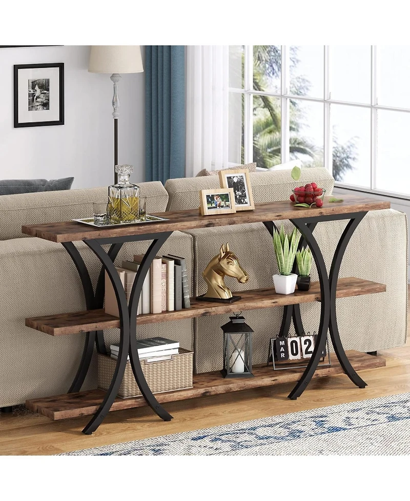 Tribesigns 70.8 Inch Console Table, Long Sofa Table Entry Table with 3 Tier Storage Shelves for Entryway Hallway Living Room