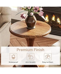 Tribesigns Round End Side Table Set of 2: Wood Sofa Chair Side Table, Mid-Century Bedside Nightstand, Accent Table, Easy Assembly, Vintage Brown