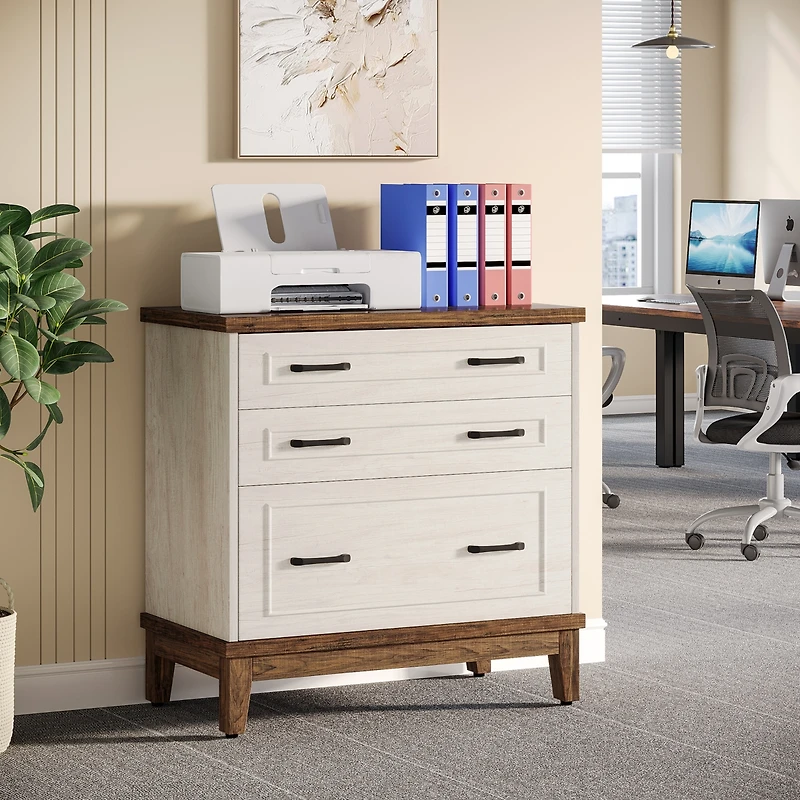 Tribesigns 3-Drawer File Cabinet, Lateral Filing Cabinet for A4/Letter/Legal Size, Wood Office Storage Cabinet Printer Stand for Home Office, Living R