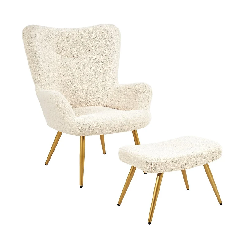 Yaheetech Boucle Accent Chair and Ottoman Set with Golden Metal Legs