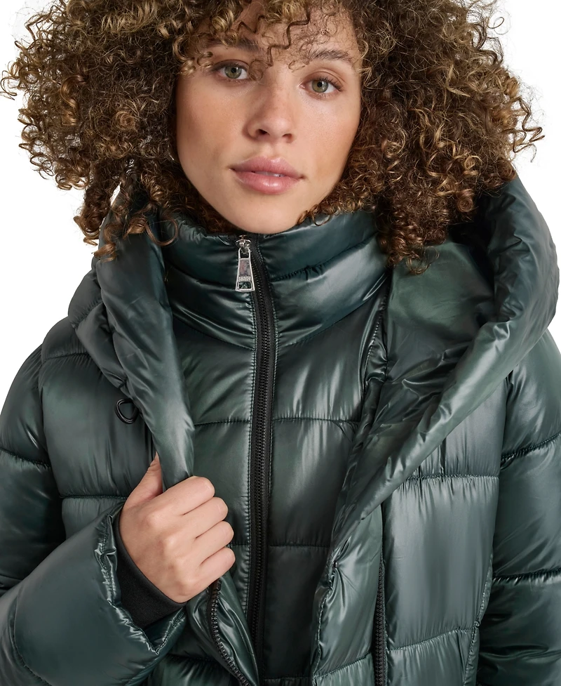 Dkny Women's Bibbed Shawl-Collar Packable Shine Puffer Coat