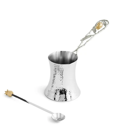 Michael Aram Pomegranate Silver and Gold Coffee Pot with Spoon, 8.66" x 3"