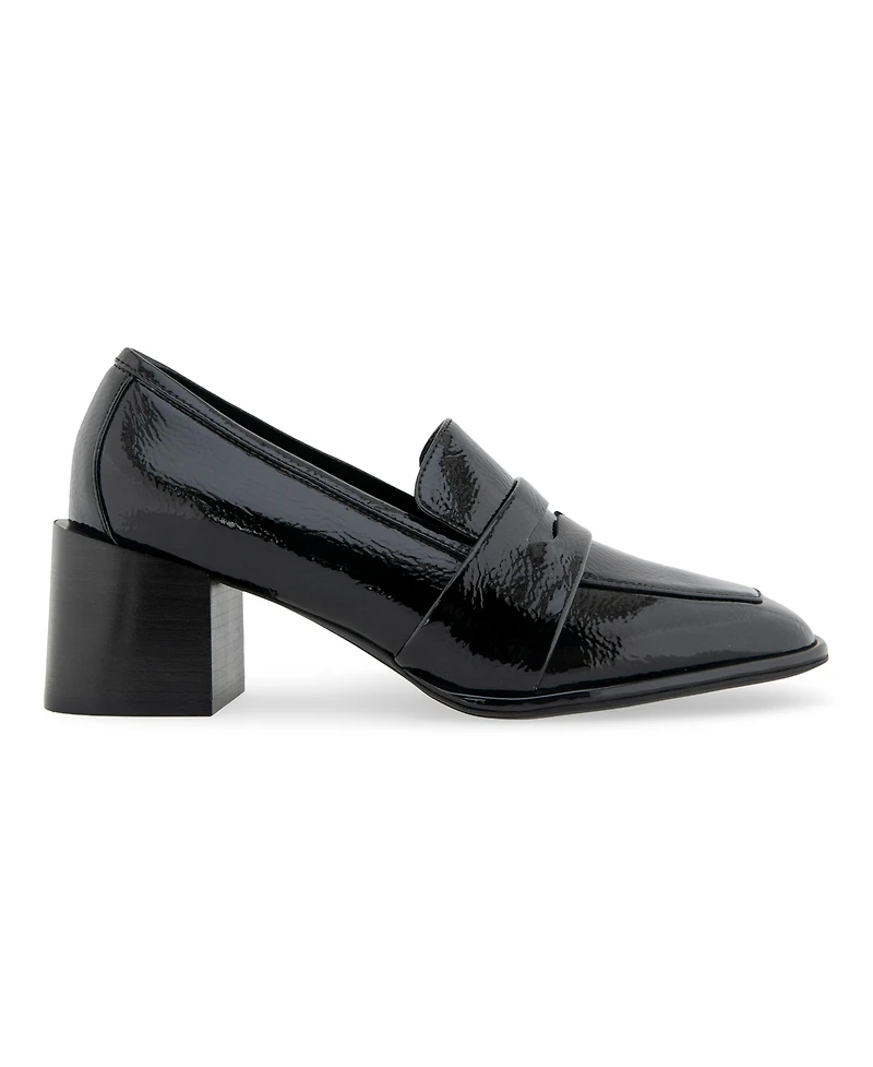Aerosoles Women's Arnett Block Heel Loafers - Black Patent Crinkled Faux Leather