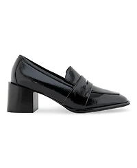Aerosoles Women's Arnett Block Heel Loafers - Black Patent Crinkled Faux Leather