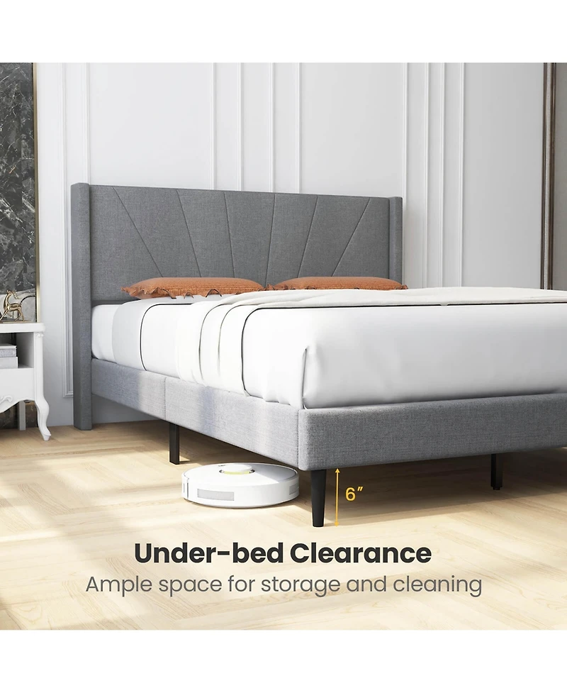 Costway Queen Bed Frame Modern Platform Bed with Linen Upholstered Wingback Headboard