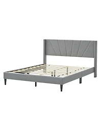 Costway Queen Bed Frame Modern Platform Bed with Linen Upholstered Wingback Headboard