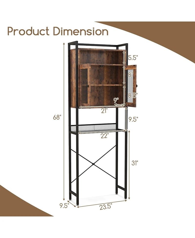 Sugift Over-The-Toilet Storage Cabinet with Heavy-Duty Metal Frame 2-door Freestanding