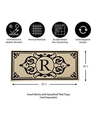 Evergreen Cambridge Monogram Burlap Sassafras Indoor Outdoor Switch Doormat Letter R 1'10"x10" Brown