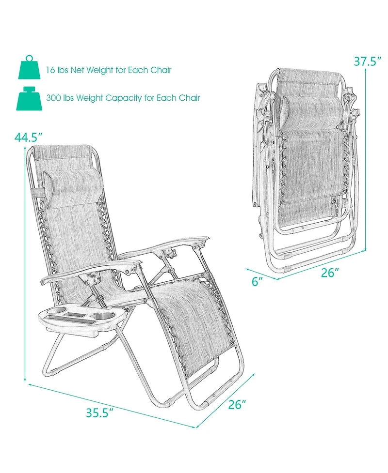 Inolait Sugift 2 Pieces Folding Lounge Chair with Zero Gravity