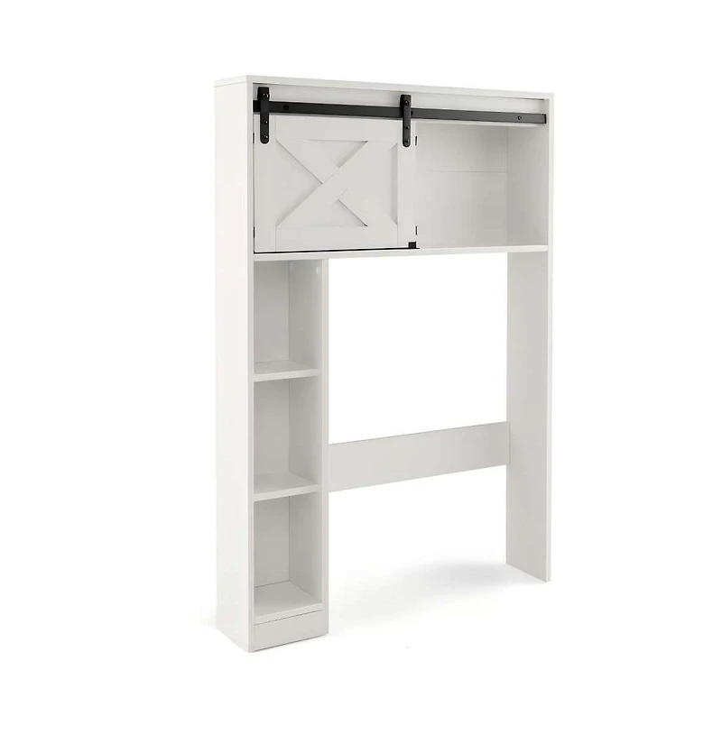 4-Tier Over The Toilet Storage Cabinet with Sliding Barn Door and Storage Shelves-White