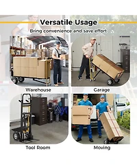 Sugift 3-in-1 Convertible Hand Truck Metal Dolly Cart with 4 Rubber Wheels for Transport-Black