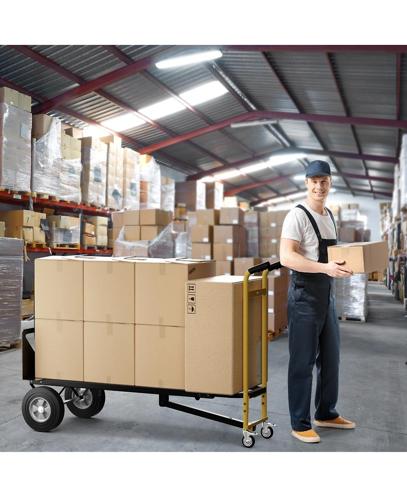 Sugift 3-in-1 Convertible Hand Truck Metal Dolly Cart with 4 Rubber Wheels for Transport-Black