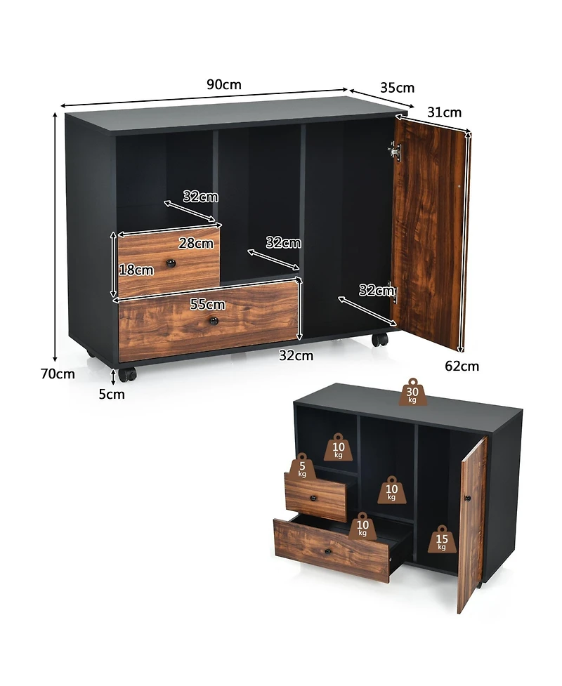 Sugift Mobile Filing Cabinet 2 Drawers with Open Shelves