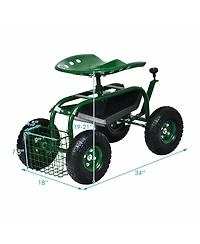 Sugift 4-Wheel Rolling Garden Cart Work Seat