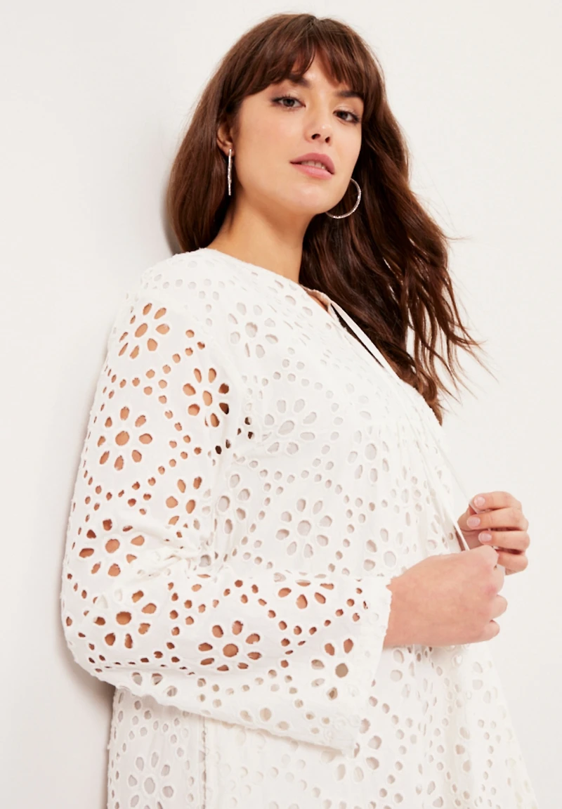 June + Vie Women's Plus Eyelet Shirtdress