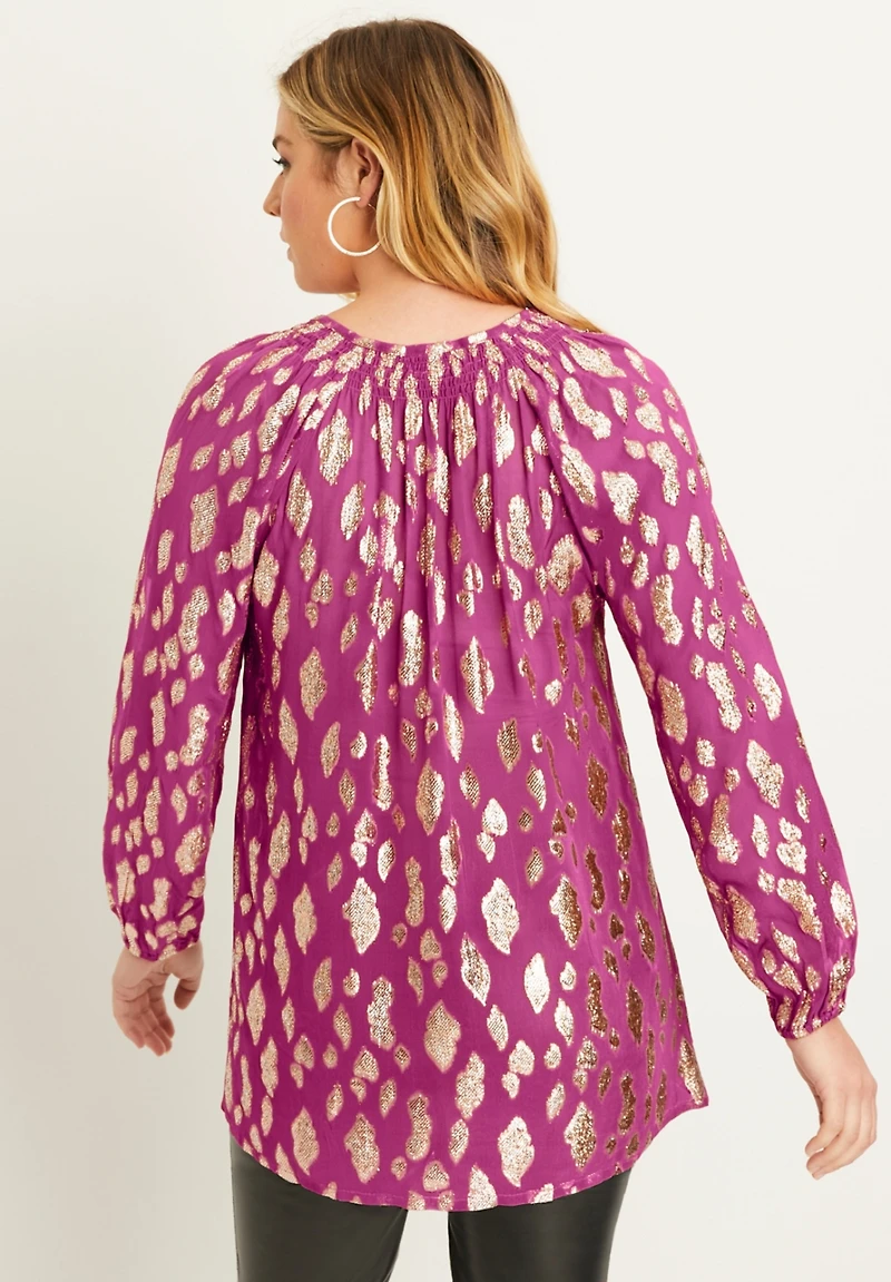 June + Vie Women's Metallic Print Blouse