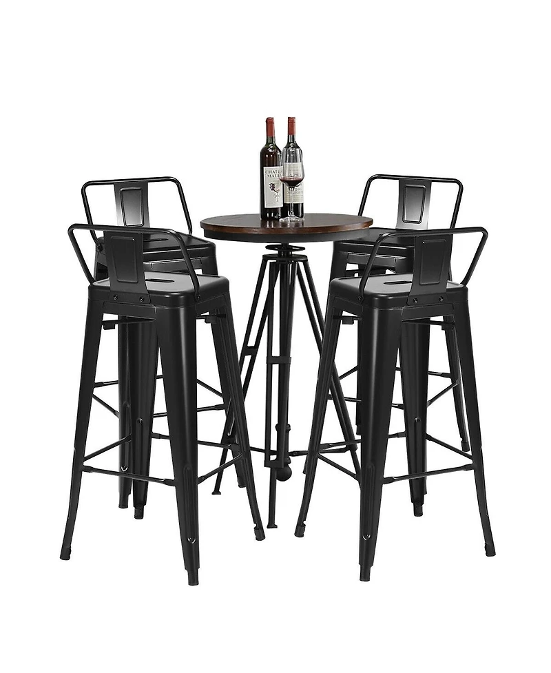 Sugift 30 Inch Set of 4 Vintage Metal Bar Stool with Removable Middle Back
