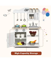 Wooden Pretend Play Kitchen Set for Kids with Accessories and Sink