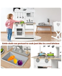 Wooden Pretend Play Kitchen Set for Kids with Accessories and Sink